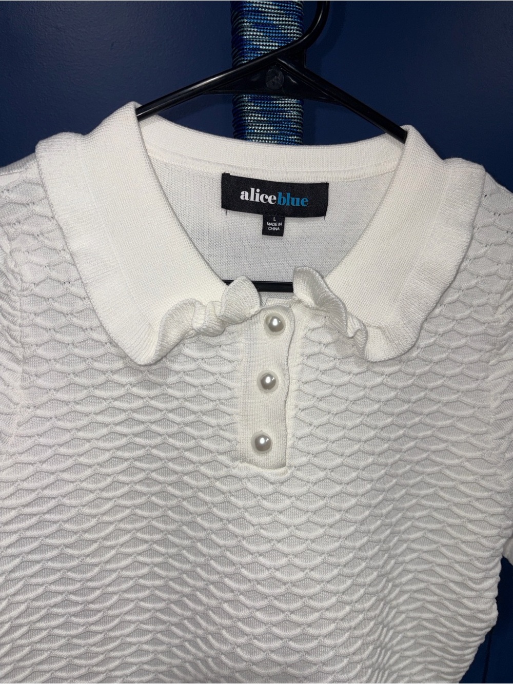 Alice Blue - NWT White Textured Knit Polo Top โ Size Large ๐ค - Picture 9 of 16